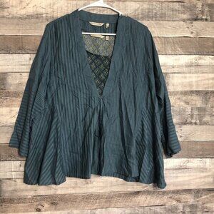 SOFT SURROUNDINGS Womens TOP 3/4 Sleeve BLUE Stripe One Button Size XL with Tank